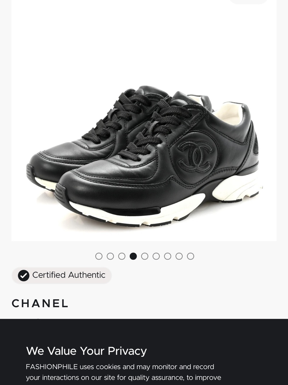 CHANEL womans Black Leather Low-Top Sneakers with Contrasting White Sole, size38 - Picture 4 of 8
